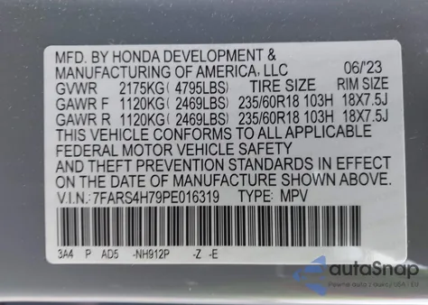 2023 Honda Cr-V Ex-L Awd from USA, damaged, VIN 7FARS4H79PE016319